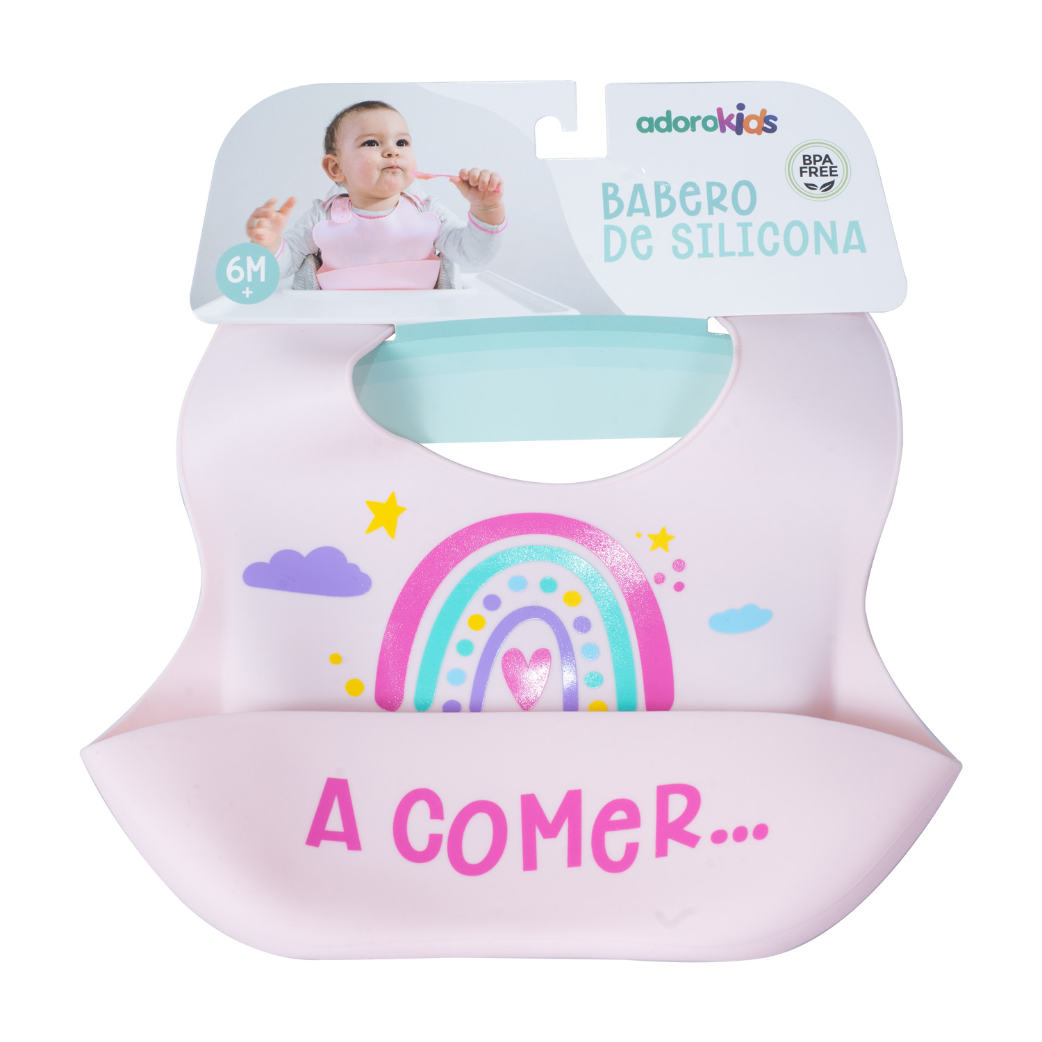 BABEROS DE SILICONA​ AJUSTABLE RECOLECTOR DE COMIDA IMPERMEABLE ADORO